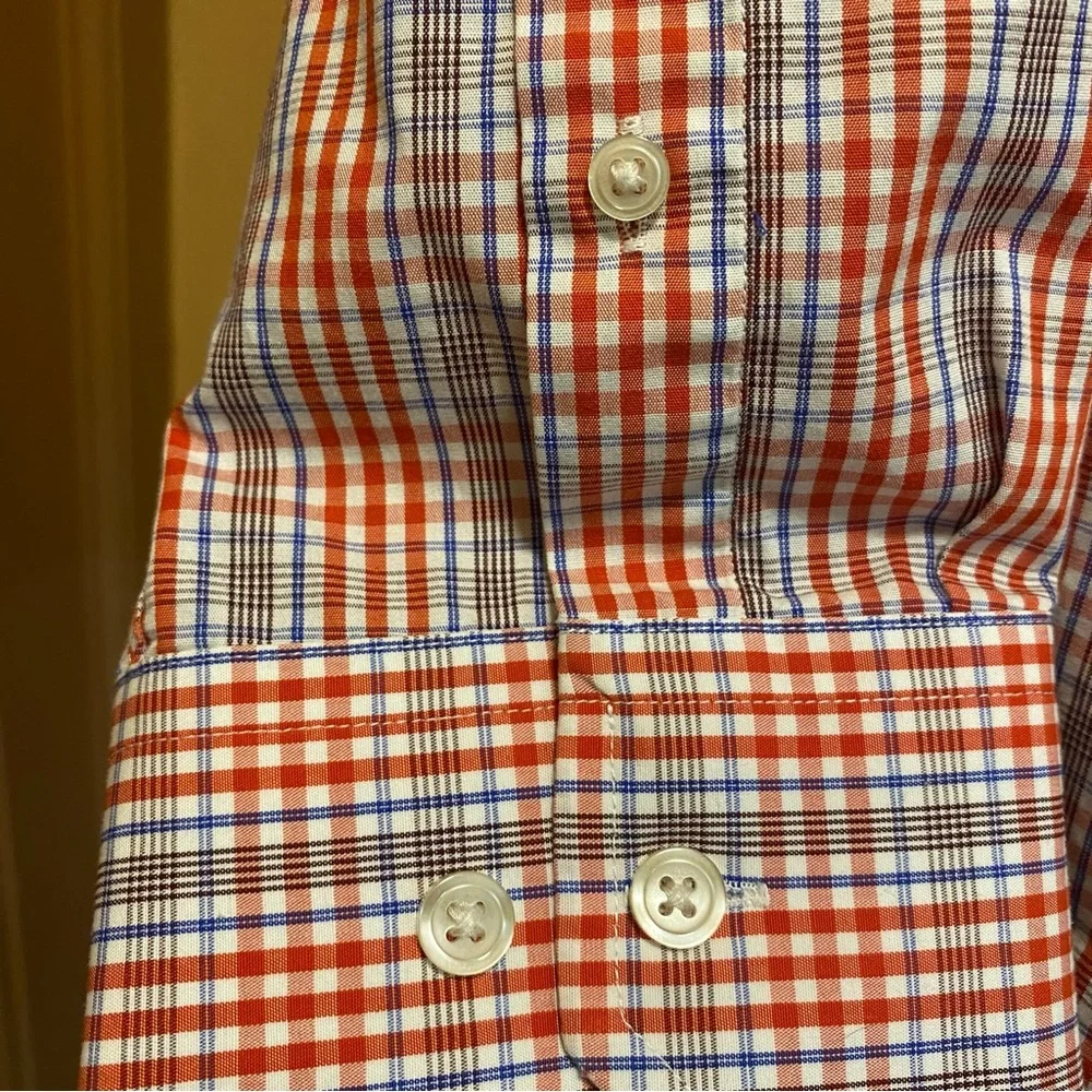 Banana Republic red/blue plaid button down long sleeve slim fit shirt sz 17/17.5